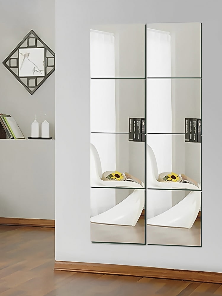 Pcapzz 12Pcs Acrylic Mirrors Self Adhesive Mirror Tiles 2mm Thick Flexible Unbreakable Mirror Stickers Reflective Square Mirror Wall Stickers for Bedroom Living Room Bathroom Decor