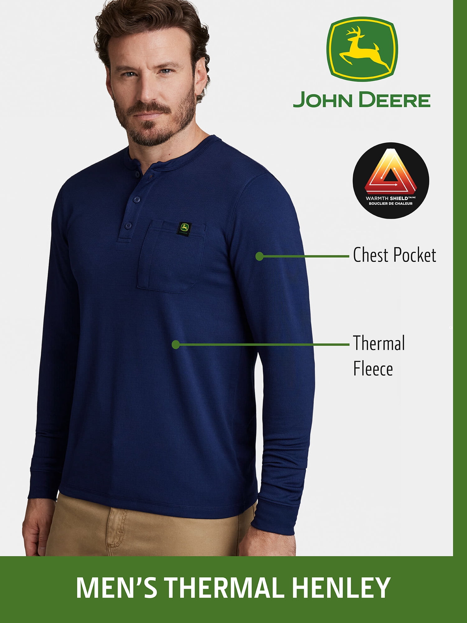 John Deere Men’s Warmth Shield™️ Long Sleeve Thermal Pocket Henley, Sizes S - 3XL