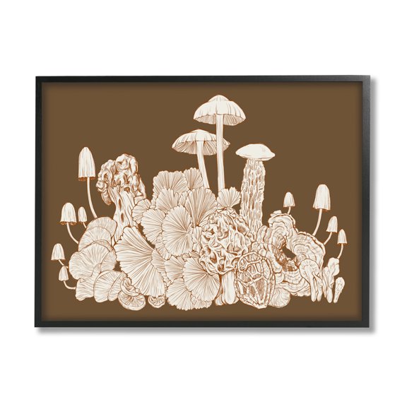 Stupell Industries Mushroom Cluster Sketch Brown Boho Forest Forage Drawing Print Framed Art Print Wall Art, 30x24, By Ziwei Li