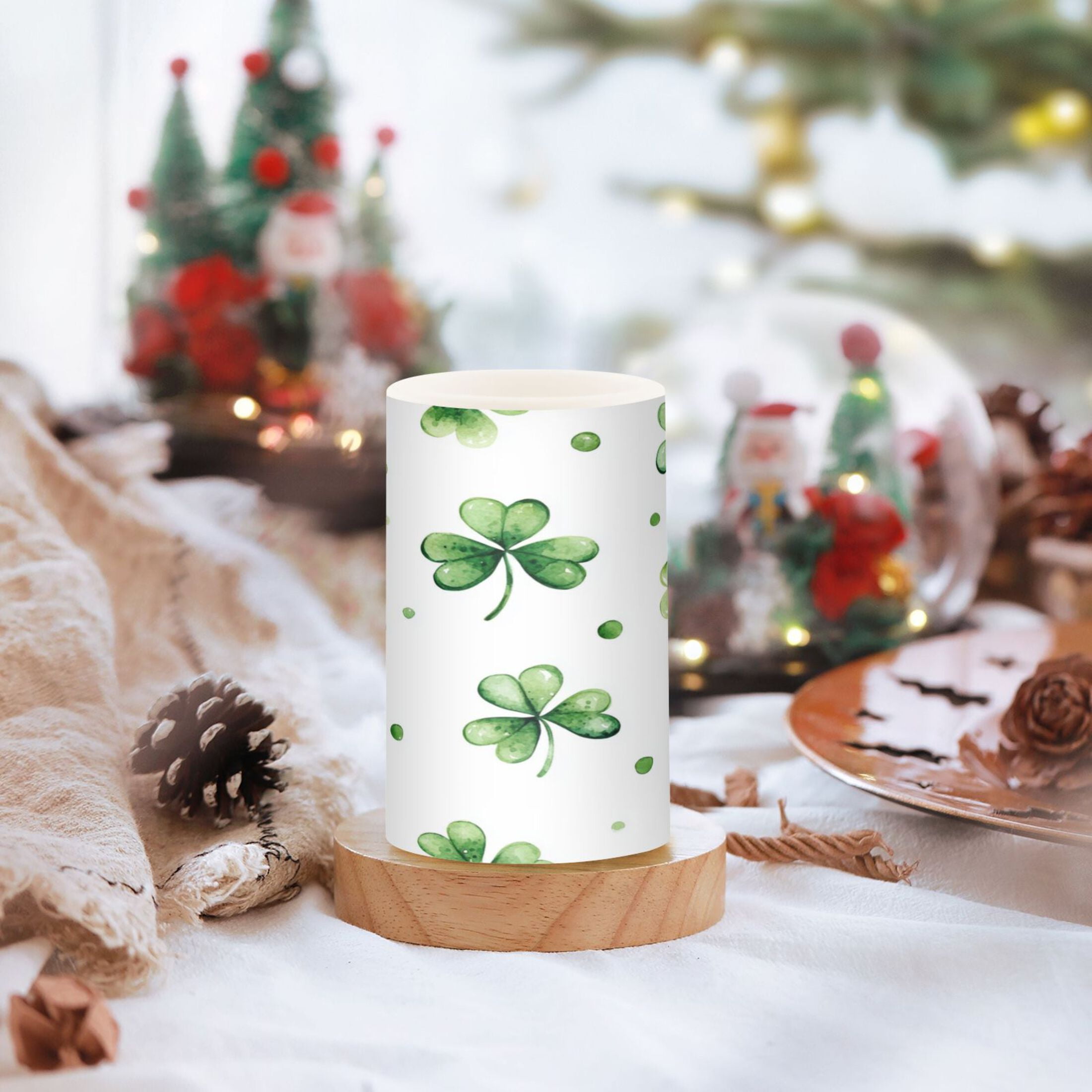 2 PCS Flameless Candles with Remote Timer LED Battery Operated Flickering Candle Light for Wedding Table Home Decoration Gifts Shamrock Leaves