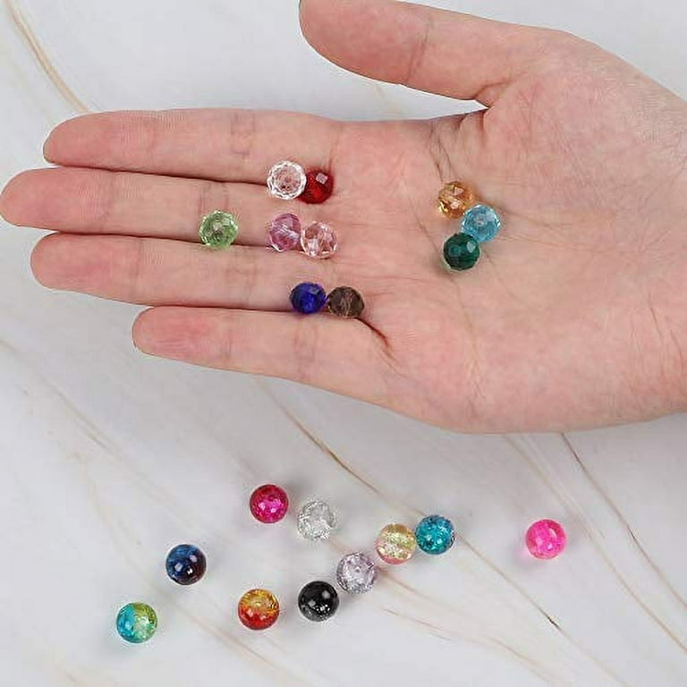 QUEFE 400pcs 8mm Glass Beads for Jewelry Making Bracelets Including 200pcs  Faceted Crystal Glass Beads and 200pcs Crackle Lampwork Glass Round Beads  Assorted Colors(2 Box) 
