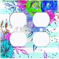 thumbnail image 3 of Metal Light Switch Plate Cover Floral Pastel Teal Striped Pattern FLW008, 3 of 13