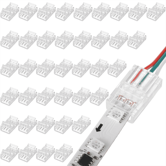 40 Pcs 3 Pin 10mm Solderless LED Light Strip Connectors Clear Track Lighting Connectors for 5050 RGB Strip Light,40 * connector,Transparent