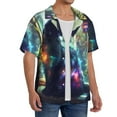 thumbnail image 2 of Xecao Cosmic Cat In Window Pattern Men's Short-Sleeve Cuban Collar Button-Down Shirt with Chest Pocket Lightweight Tropical Vacation Shirt-X-Large, 2 of 5