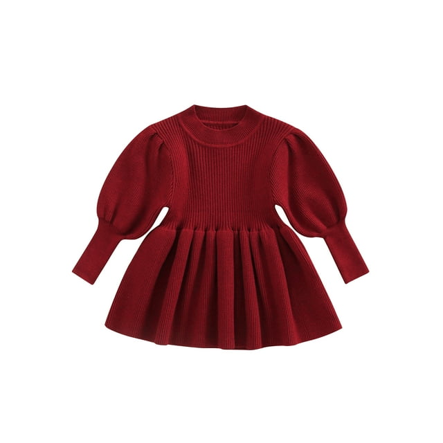 Gupgi Robe Tricotée pour Bébé Filles 0-3 Ans Couleur Unie Manches Longues Robe Pull d'Hiver