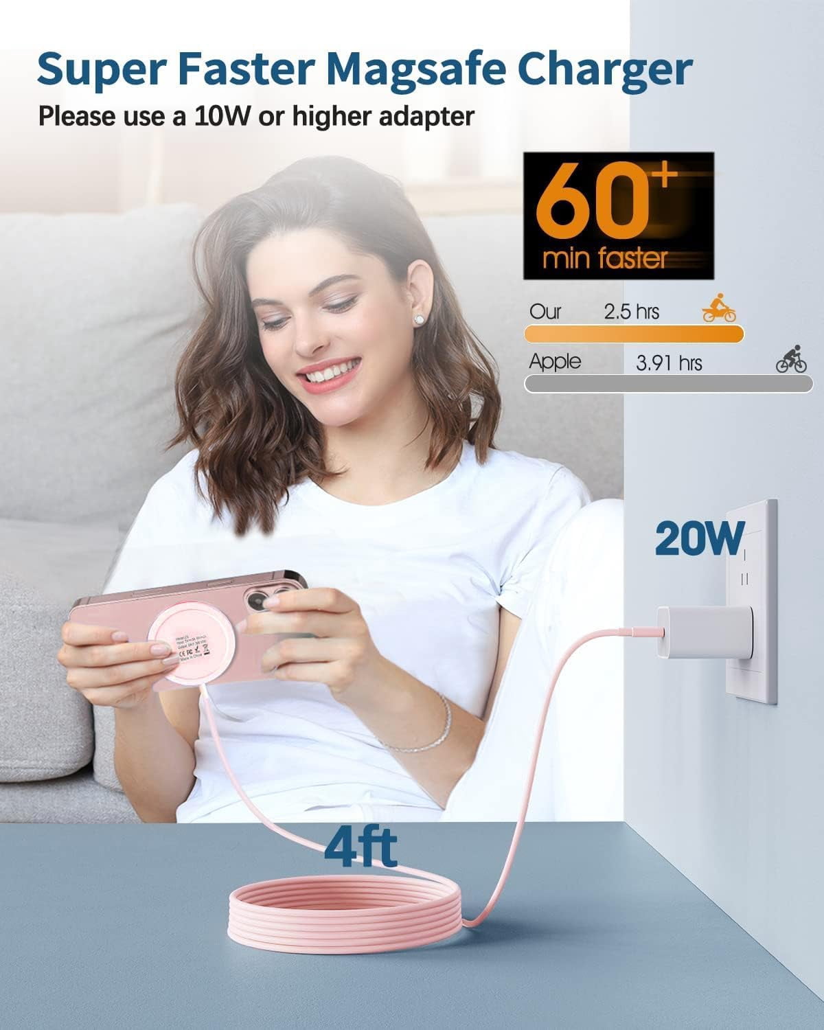 Magnetic Wireless Charger Fast Charging Pad, Compatible with iPhone 17/16/15 /14/13/12, AirPods 3/2/Pro/Pro 2, Dual Ports, LED, Pink