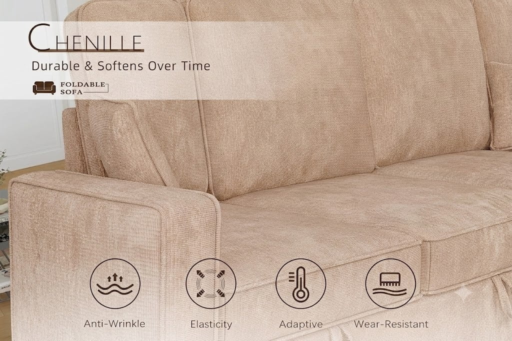 avobird 85.5'' Pull Out Sofa Bed, L Shaped Sleeper Sofa with Flip-Down Center Console & Charging Ports, Chenille Convertible Sofa for Apartment/Living Room, Light Brown