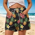 thumbnail image 2 of Hueook Hawaiian Shorts Plus Size Bermuda Shorts ladies Casual Drawstring Shorts with Pockets Summer Beach Pants Black M, 2 of 6