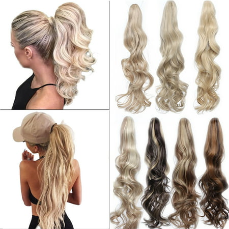 S-noilite 24-26 Inch Adjustable Messy Style Ponytail Hair Extension with Jaw Claw Synthetic Hair-Piecedark blonde mix bleach blonde ,