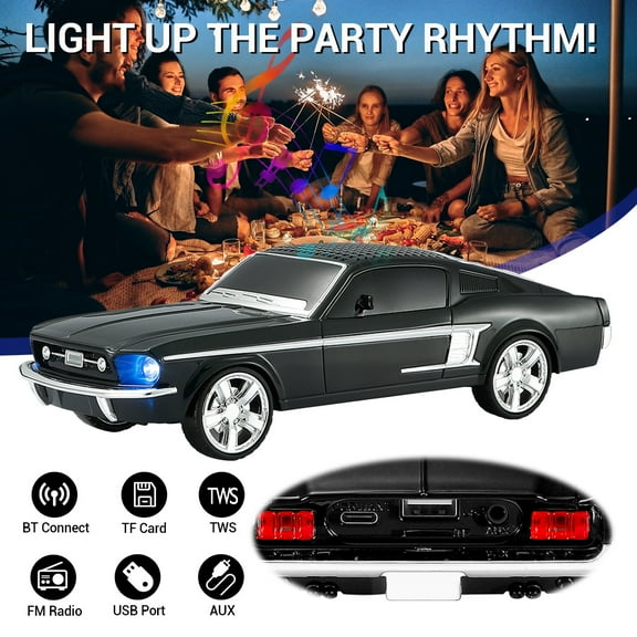 Lohoms Retro 1960s Car-Inspired Bluetooth Speaker with Deep Bass, Dual Tweeter, LED Lights, FM Radio, USB Rechargeable, Portable Wireless Speaker for Home, Parties & Car(Black)