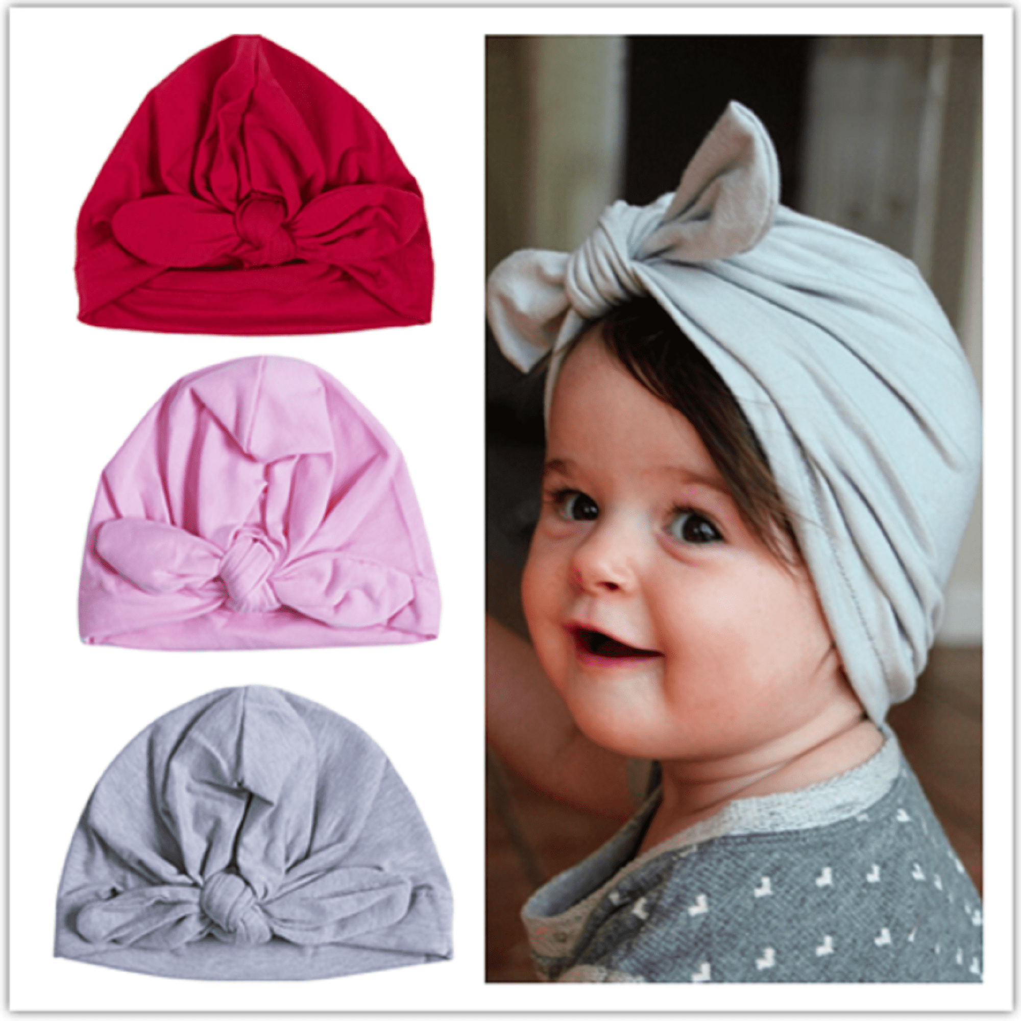 Newborn Toddler Cotton Hat Baby Girl Cute Bow Knot Turban Velvet Sun Beanie Caps 