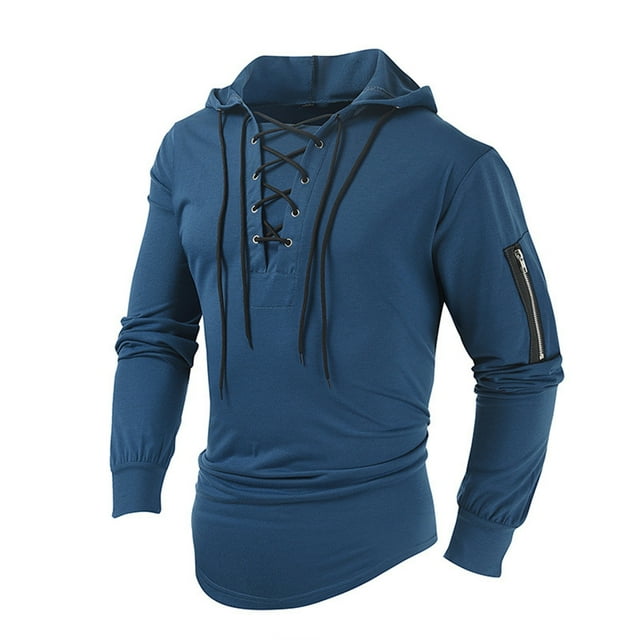LUOGENLI Chandails à Capuche pour Hommes Graphiques Coton Mode Printemps et Automne Décontractée Uni à Lacets à Capuche Manches Longues Chandail Chandails à Capuche pour Hommes Chandail 4TG Bleu Taille m