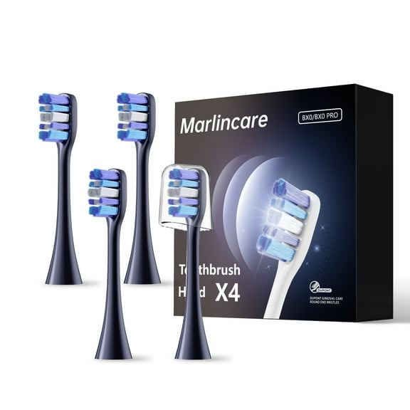 Marlincare Sonic Electric Toothbrush Replacement Heads (4-Pack) - W & C Shaped Bristles for Deep Cleaning, 10X Plaque Removal, Compatible with Marlincare B10PRO - Blue