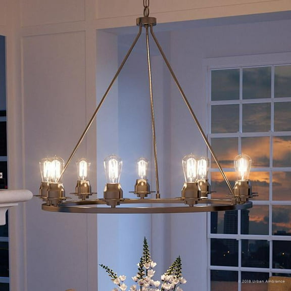 Urban Ambiance Luxury Farmhouse Chandelier, Size: 34-1/2"H x 36"W, with Transitional Style Elements, Brushed Nickel Finish, UHP2244