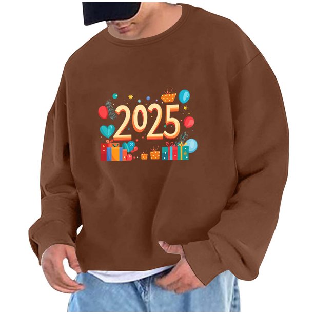 Sudadera sin capucha para hombre, sudadera con estampado del año 2025, jersey de cuello redondo, manga larga, para ejercicio, sin sombrero, abrigo, sudadera con capucha, blusa de poliéster para hombre