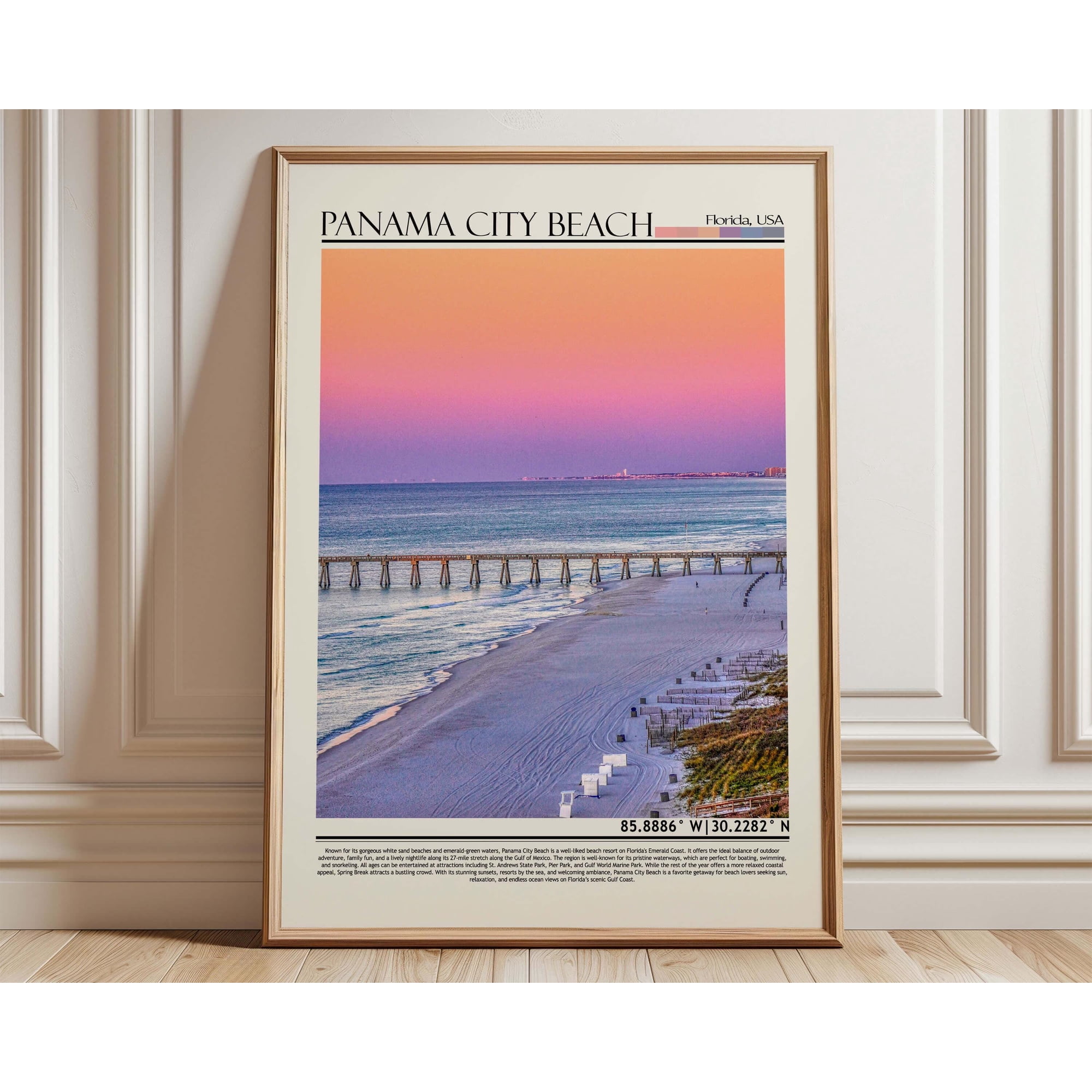 Panama City Beach Florida Pier Sunset Art, Florida Coastal Landscape Poster, Florida Gulf Coast Travel Print, Panama Summer Beach Decor, Poster Only