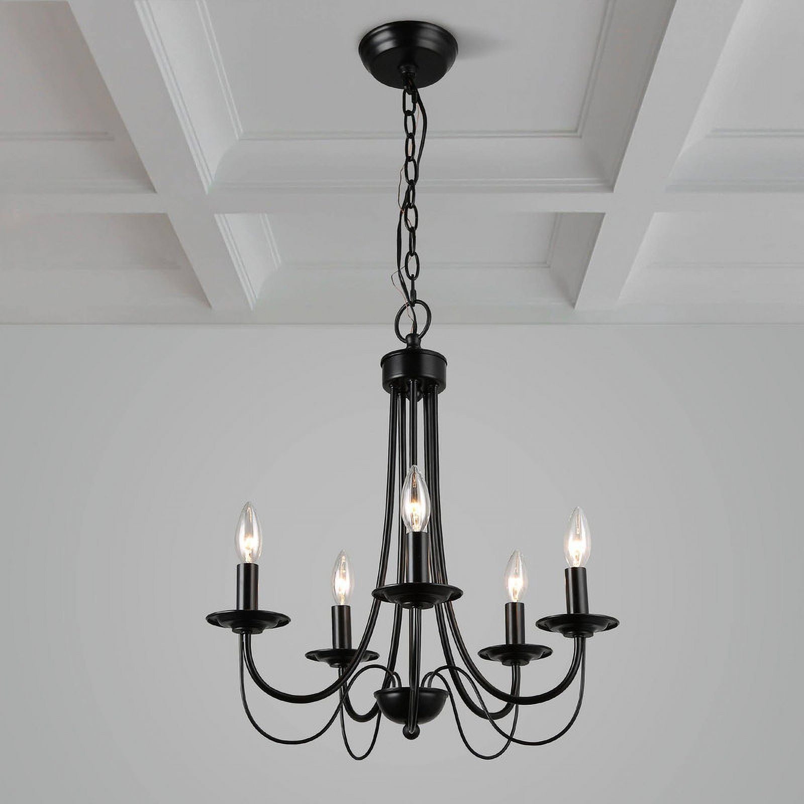 LNC 5-Light French Country Chandelier Kitchen Island Light,Matte Black