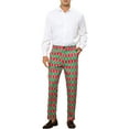 thumbnail image 2 of INSPIRE CHIC Men's Pant Diamond Plaid Pattern Regular Fit Color Block Suit Trousers 28 Red Green, 2 of 6