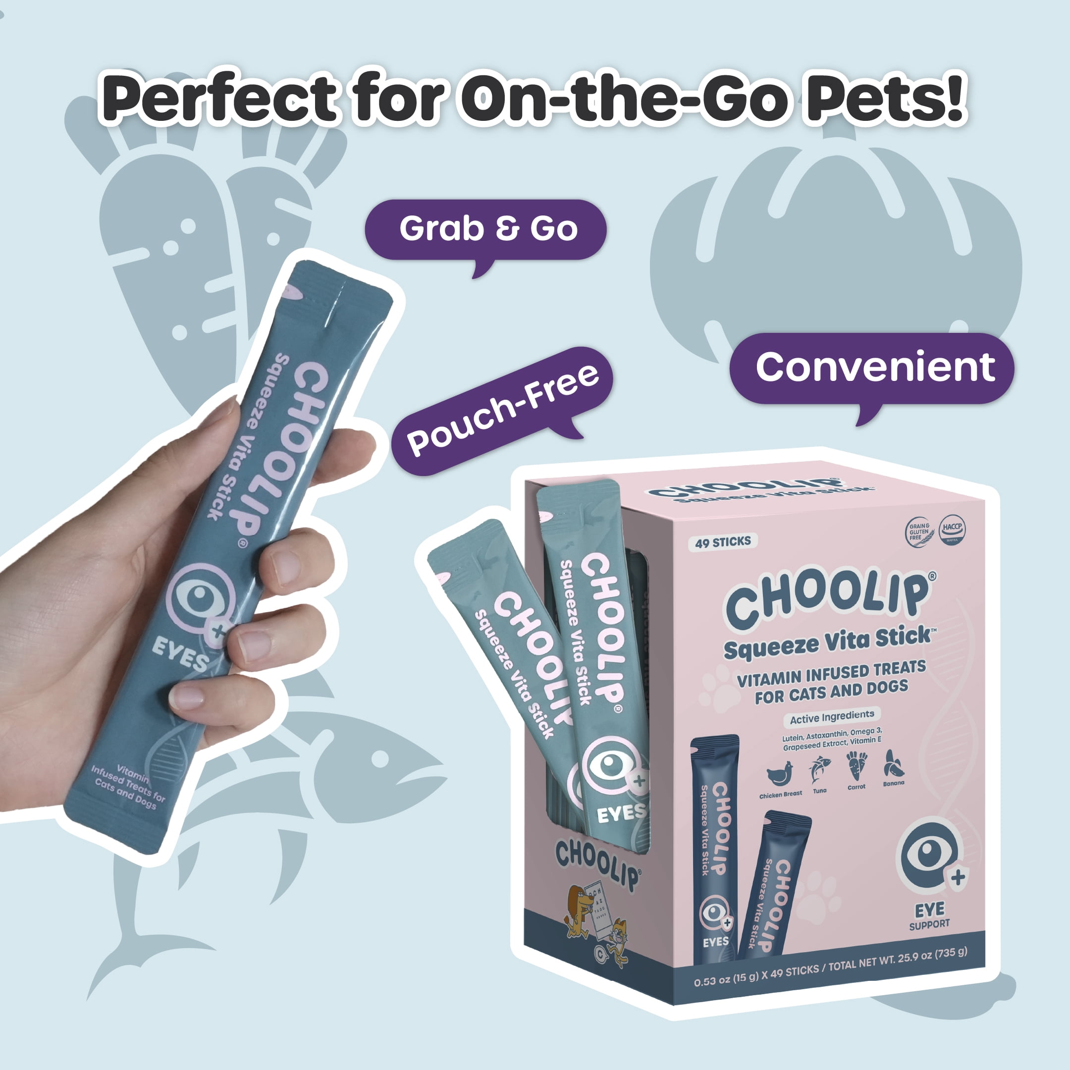 Choolip Vita Stick Eye Support Lickable Treats for Cats & Dogs, 25.9 oz (49ct)