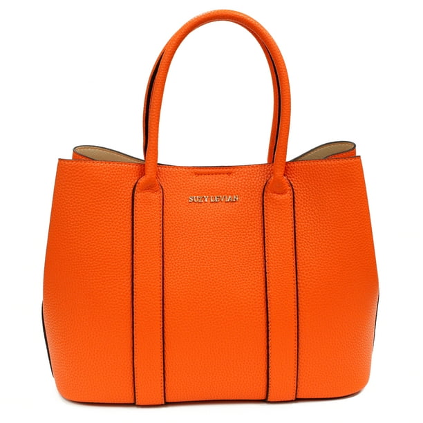 Suzy Levian Orange Pebbled Faux Leather Satchel Handbag - Walmart.com ...