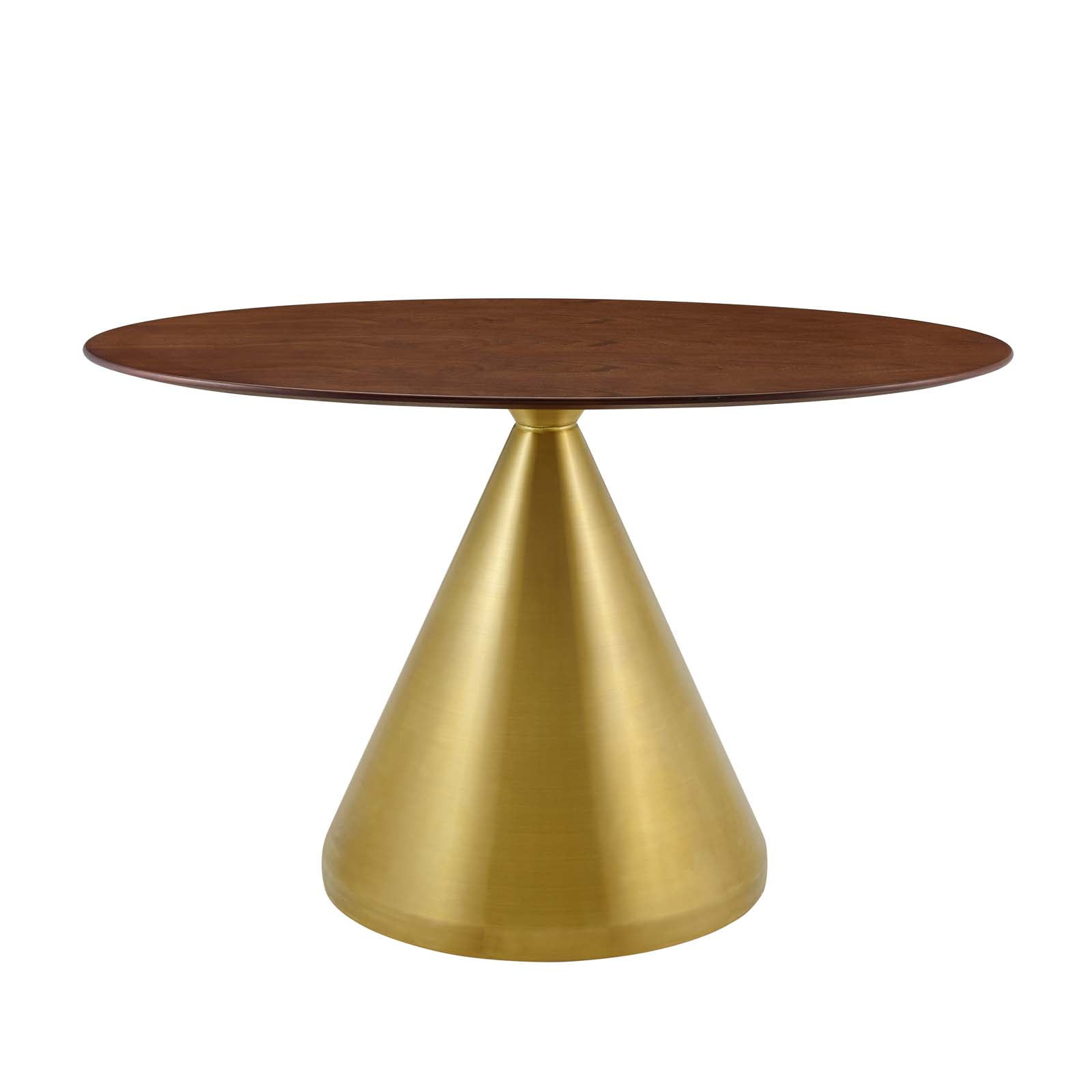 Dining Table, Oval, Wood, Metal Steel, Gold Brown Brown Walnut, Modern