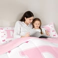 thumbnail image 4 of Manfei Teens Cartoon D Letter Monogrammed Twin Bedding Sets 7-Piece,Kids Girls Pink Bow Tie Stripes Bedding Comforter Set,Pink Reversible,Breathable Home Decor, 4 of 7