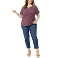 thumbnail image 2 of Agnes Orinda Women's Plus Size T-Shirts Notched V Neck Rolled Short Sleeve Soft Casual Summer Tees Tops 2025 5X Burgundy, 2 of 6