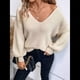 thumbnail image 5 of Suéter de Cuello en V con Hombros Descubiertos para Mujer, Camisa Ajustada de Larga, Suéter con Lazo en la Espalda Caqui M, 5 of 9