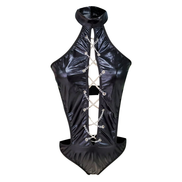 Plus Size S-5xl Women Latex Catsuit Black Wetlook Full Bodysuit Pvc  Jumpsuit Clubwear Faux Leather Costume