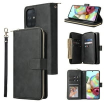 Samsung Galaxy A52 5G Wallet Case, Dteck ,Folio Flip Leather Cover[Zipper Pocket][Wrist Strap][Kickstand ][Magnetic Closure][9 Card Slots] for Samsung Galaxy A52 5G/4G, Black