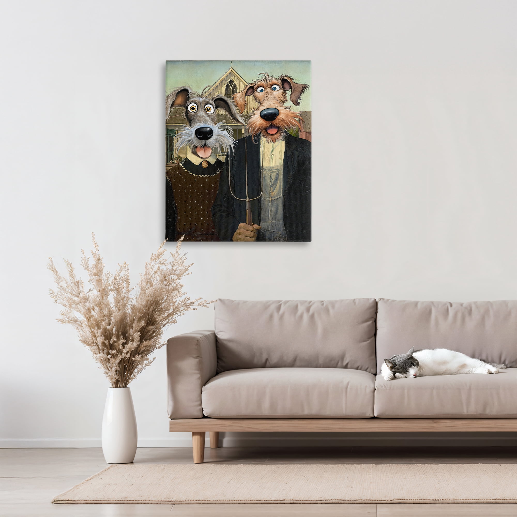 Stupell Industries American Gothic Pups Canvas Wall Art, design by Tina LeCour