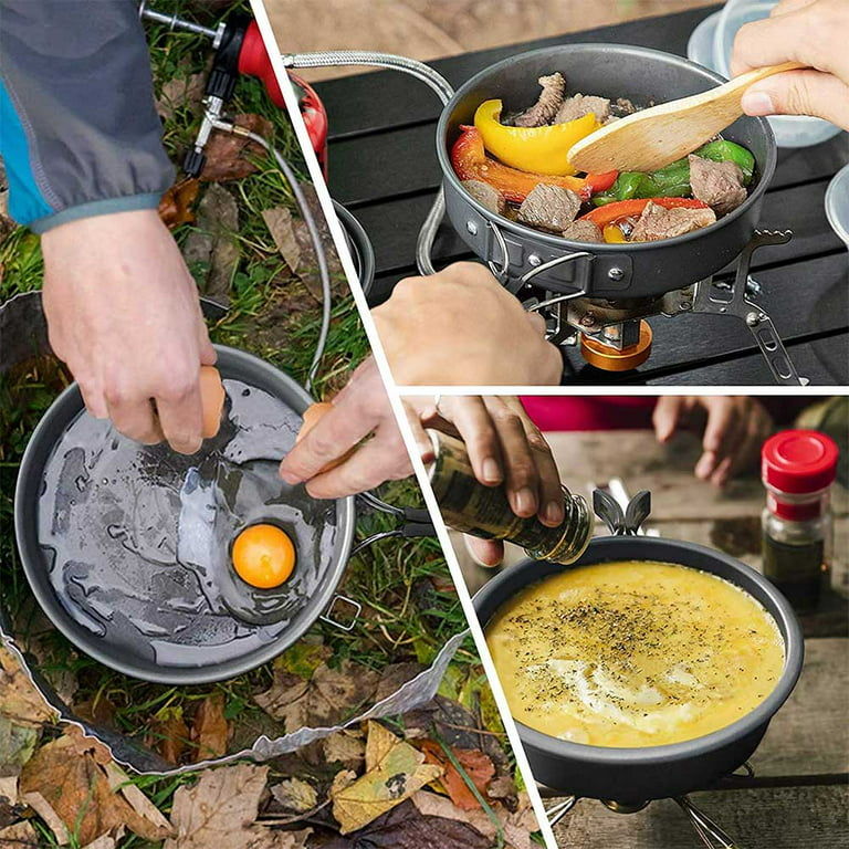 Camping Cookware Set, GIUGT 15Pcs Portable Aluminium Camping Cooking Set,  Backpacking Outdoor Camping Mess Kit Pots Pan with Anti-Stick Lightweight