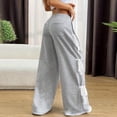 thumbnail image 4 of Ofreoo Women Elastic Mid Waist Lace Up Pocket Spliced Solid Color Cargo Pants Long Pants, 4 of 6