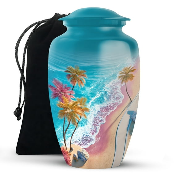 KARYLIZ Blue Ocean Beach Urns For Ashes, Cremation Urn for Human Ashes for Women & Men, Decorative Funeral Urn for Male & Female, Funeral Large Urns for Ash, Memorial Gift