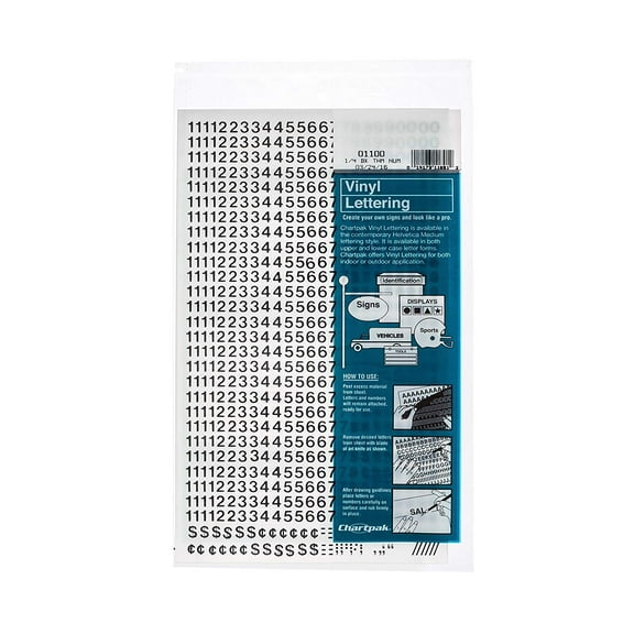 Chartpak Self-Adhesive Vinyl Numbers, 1/4 Inch High, Black, 718 per Pack (01100)