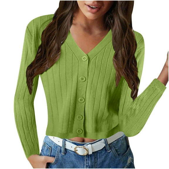 Ahdbta Cardigan Sweaters for Women Button Down Sexy V Neck Casual Cropped Coats Long Sleeve Slim Fitted Knitted Sweaters Jackets