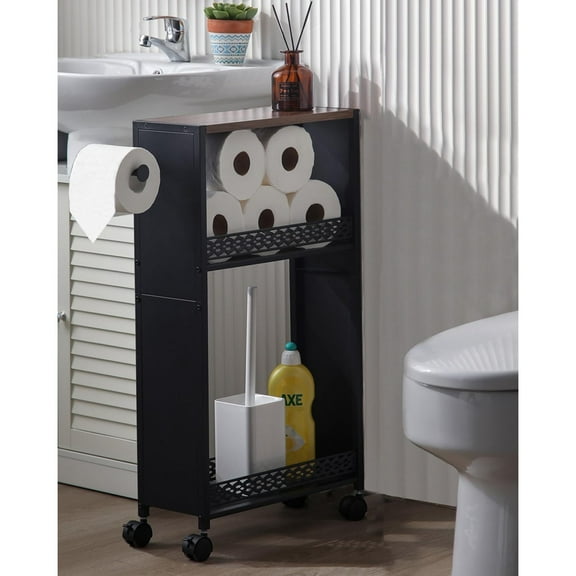 Toilet Paper Holder Stand for Small Bathroom Storage:Skinny Bathroom Storage Cabinet for Small Spaces Tiny Apartment