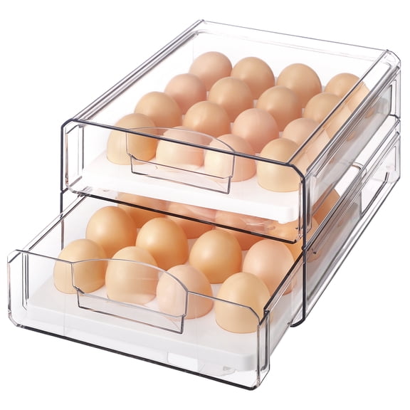Egg Organizer for Fridge, 2-Tier Refrigerator Egg Storage Box for 32 Eggs, Clear Plastic Container for Kitchen Cabinet Pantry Organization, 9.7 x 8.4 x 5.6 in