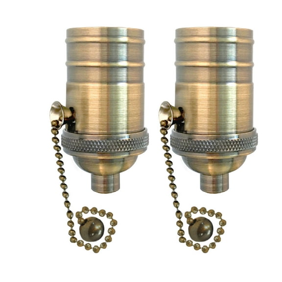 Royal Designs, Inc. Pull Chain Lamp Socket for Incandescent LED Bulbs, Antique Brass, Set of 2
