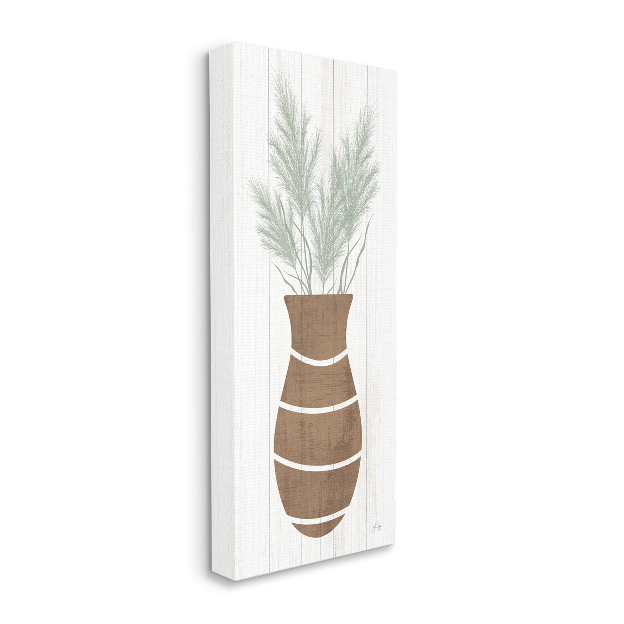 Stupell Industries Herbal Flower Sprigs Striped Vase Shape Grain Pattern Graphic Art Gallery Wrapped Canvas Print Wall Art, Design by Yass Naffas Designs