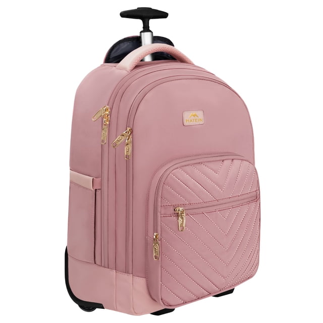 Mochila rodante MATEIN para mujer de 17 pulgadas con ruedas, color rosa