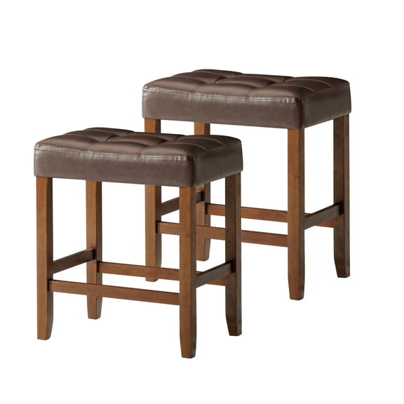 Open Box Maven Lane Harper Counter Stool in True Walnut Wood Finish, Set of 2