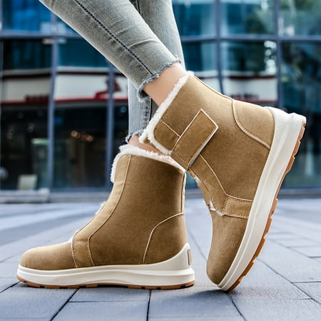 

Tawop Womens Walking Shoes Snow Shoes Boot Zipper Boot Flock Khaki 38(Us:6.5)