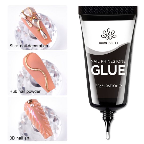 BORN PRETTY-pegamento de diamantes de imitación para uñas, 30ML, pegamento de Gel para uñas, abalorio de uñas 3D, Gel ostentoso para decoración de uñas, gemas, suministros para uñas