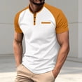 thumbnail image 2 of Venzia Men's Vintage Color‑Block Henley Short Sleeve T‑Shirt – Casual Crewneck Retro Top White1 XL, 2 of 4