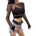 thumbnail image 6 of hirigin Women Mesh Crop Top, Long Sleeve Crew Neck Fish Net Sheer T-shirt Tops for Party Club, 6 of 9