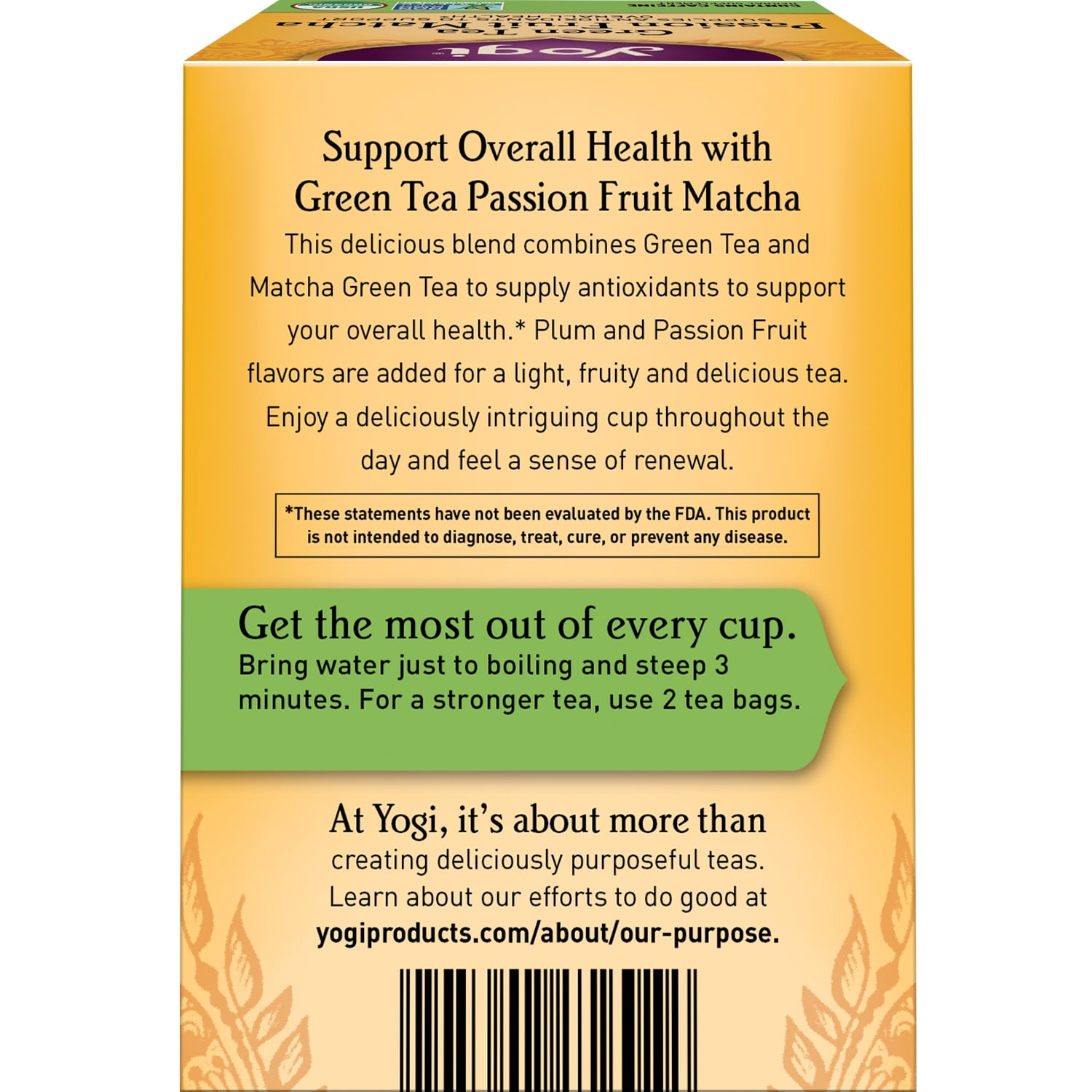 Yogi Tea Green Tea Passion Fruit Matcha, Green Tea, Wellness Tea Bags, 1  Box of 16 