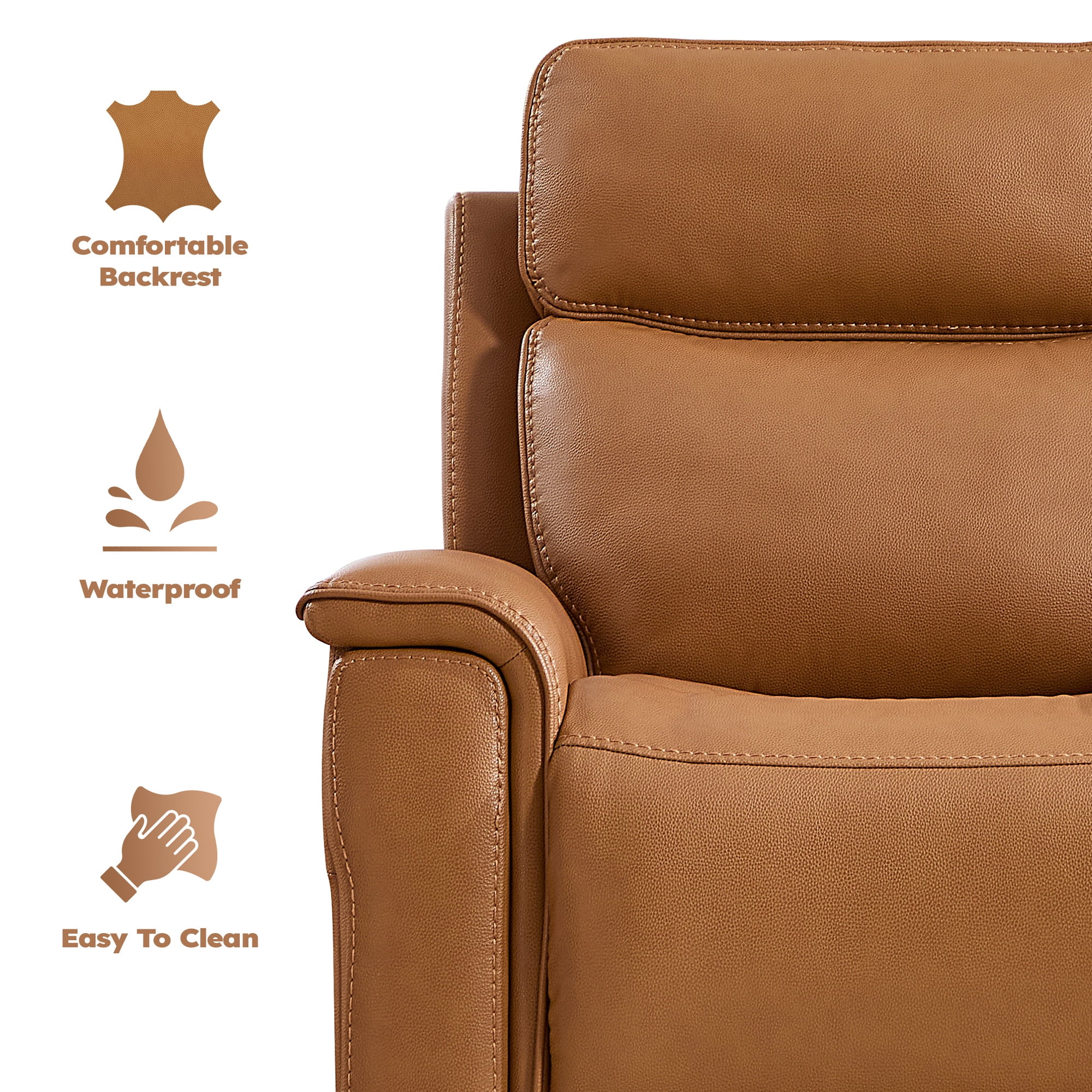 Ebello 2-Seater PU Leather Manual Recliner Sofa - Wall Hugger Loveseat with Hidden Cup Holder, Overstuffed Arms and Back, Reclining Couch for Small Spaces, Brown
