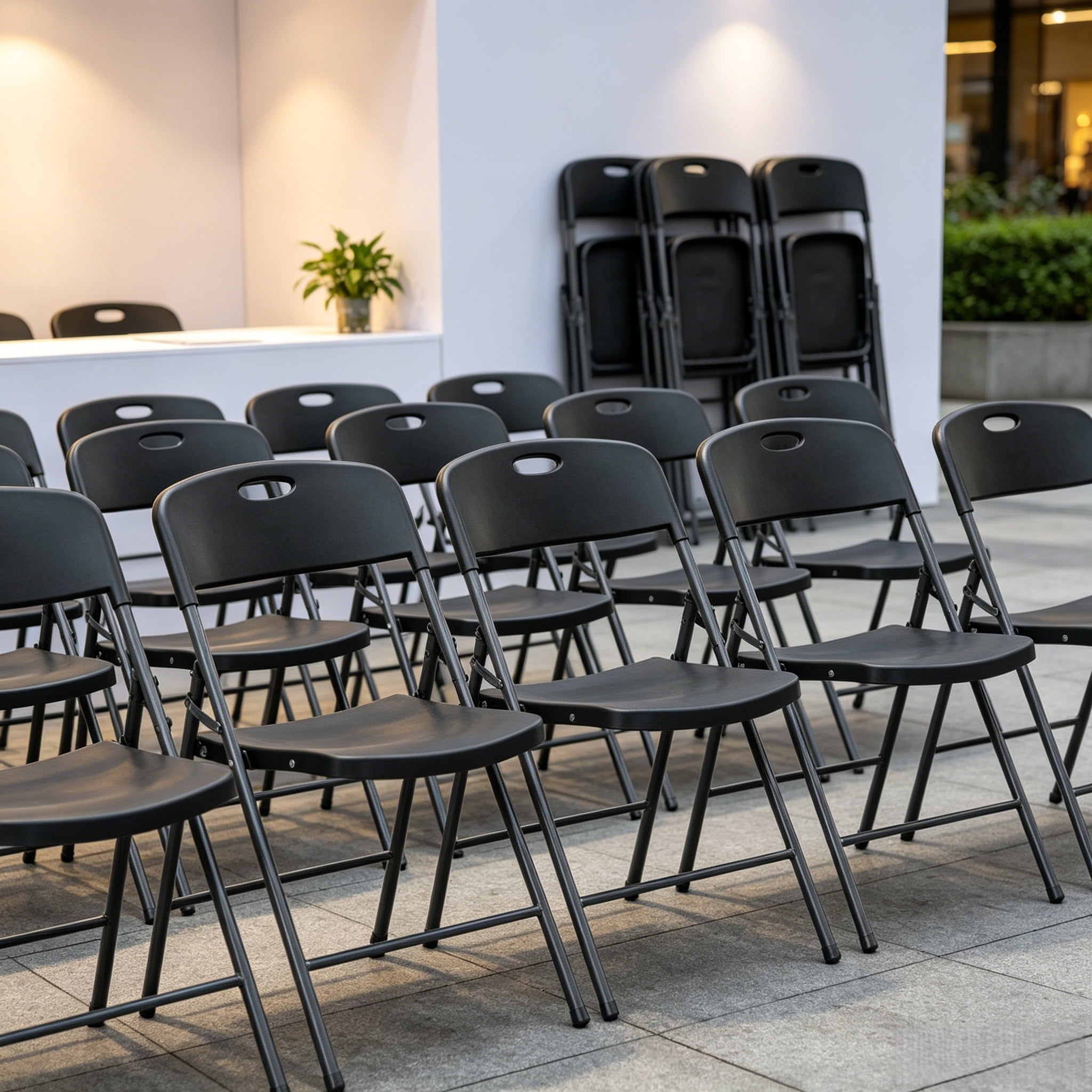 4PCS Black Stackable Plastic Folding Chairs Set, Sturdy Portable Dining Chairs for Home, Parties, and Events
