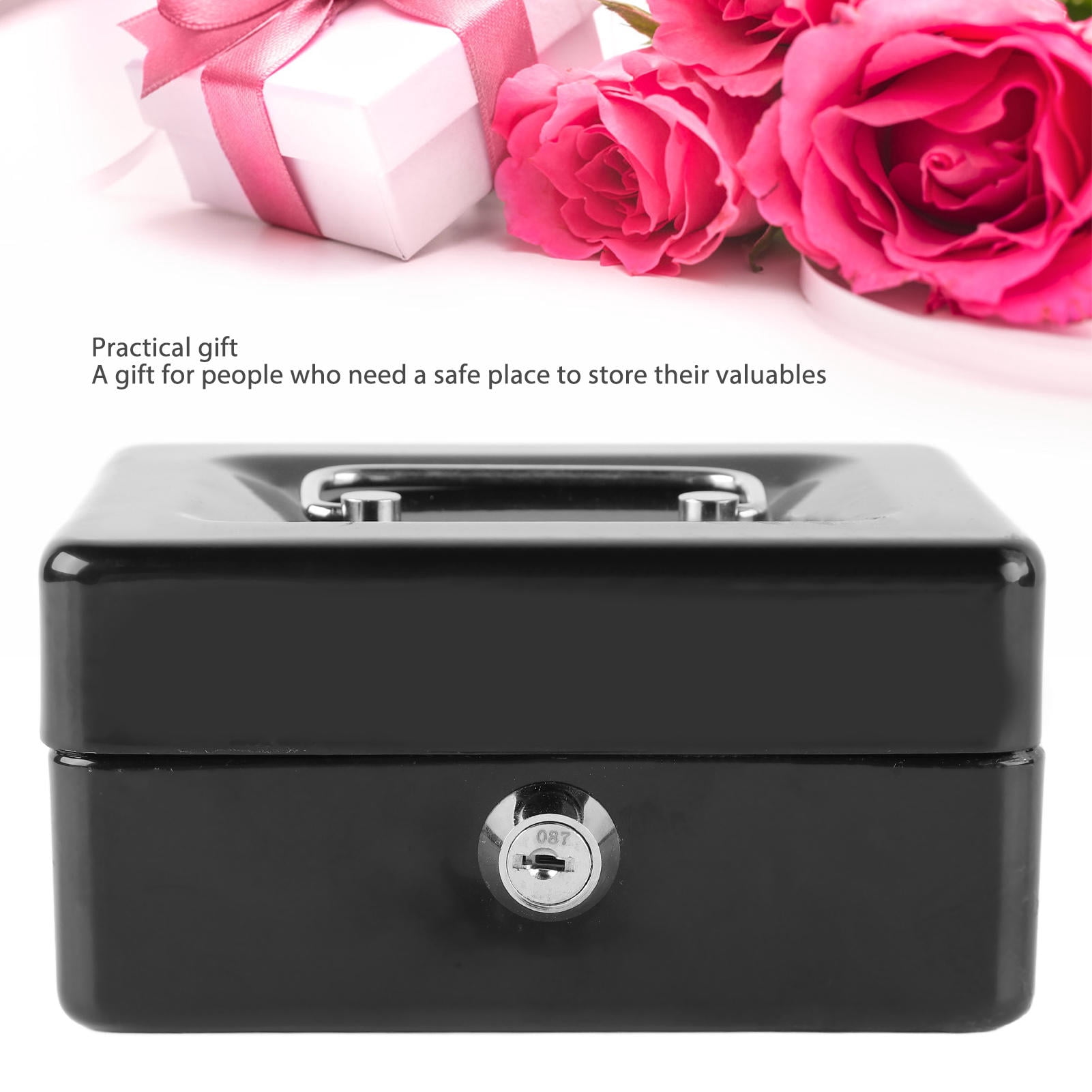 LAZIOEGR Metal Cash Box with Lock Safety Portable Small Metal Storage Box with 2 Keys for Money Document Home Car, Heavy Duty Security, 5.91 inches / 15 cm